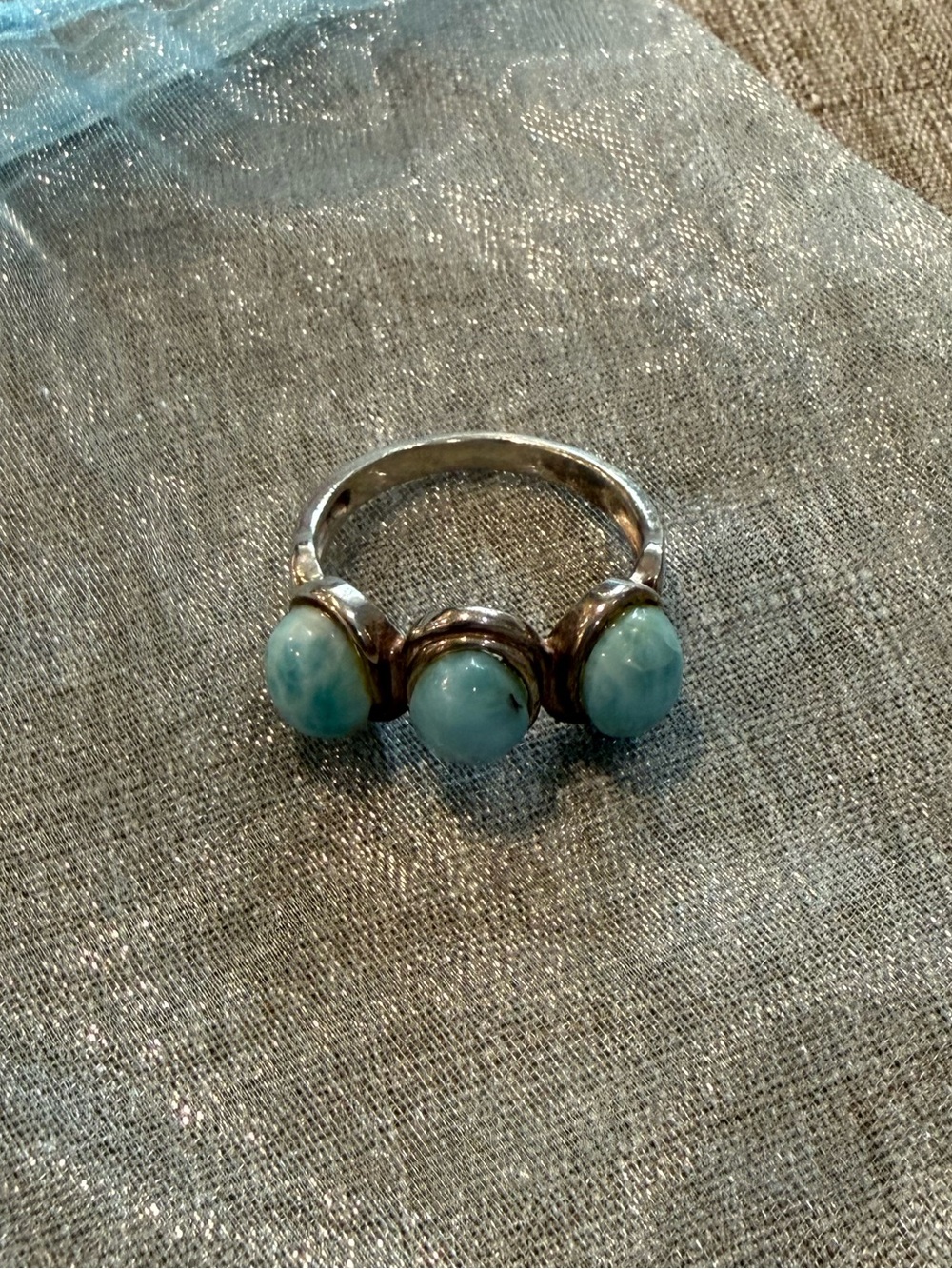 Three-Stone Larimar and Silver Ring - Size 9